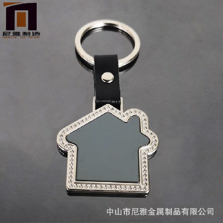 房子金屬鑰匙扣 廣告創(chuàng)意禮品 皮款房子鑰匙扣金屬鑰匙扣LOGO加工