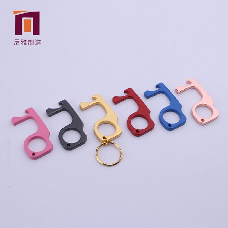 EDC door opener non-contact touch screen keychain elevator tool bottle opener metal key pendant keyring